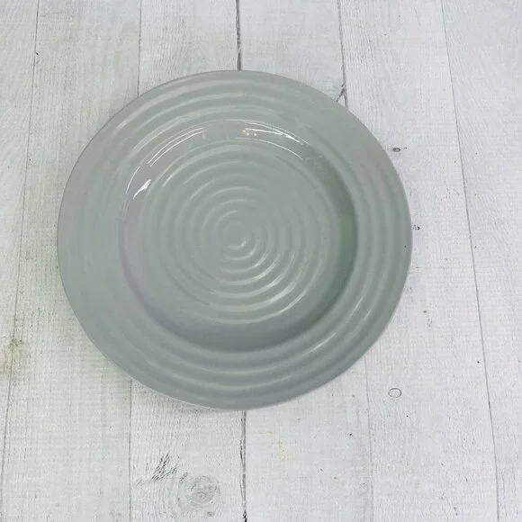 Portmeirion SOPHIE CONRAN GREY Gray Embossed Rings Coupe 9" Luncheon Plate Set 3